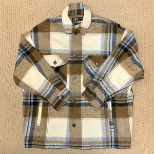 Zara Oversized Plaid Blue/Brown/Tan Overcoat